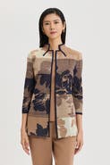 Ming Wang Floral Jacquard Ombre Knit Jacket