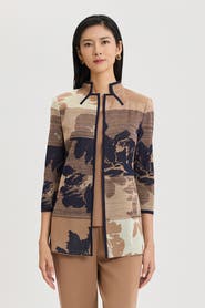 Ming Wang Floral Jacquard Ombre Knit Jacket
