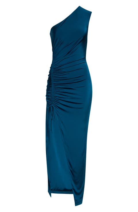 One-Shoulder Fluid Draped Jersey Gown