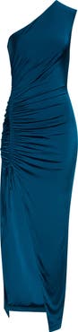 Balmain One-Shoulder Fluid Draped Jersey Gown