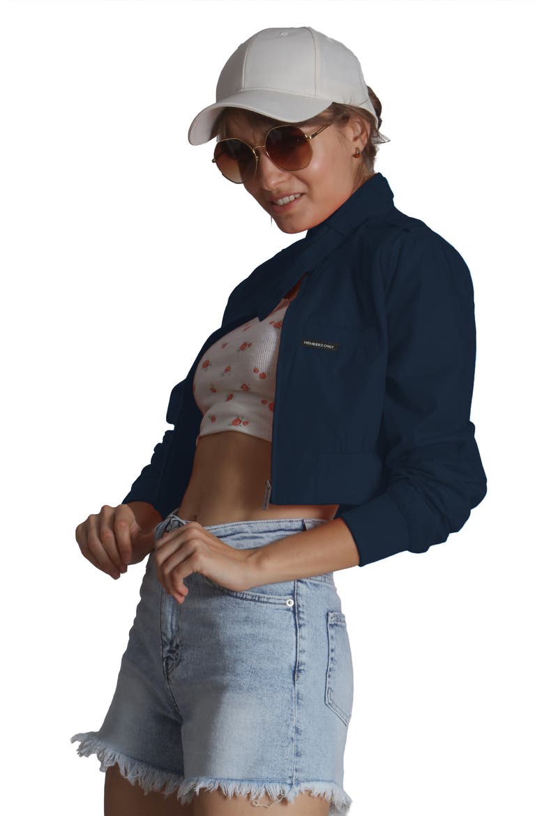 Women's Mini Cropped Racer Jacket, Alternate, color, Navy