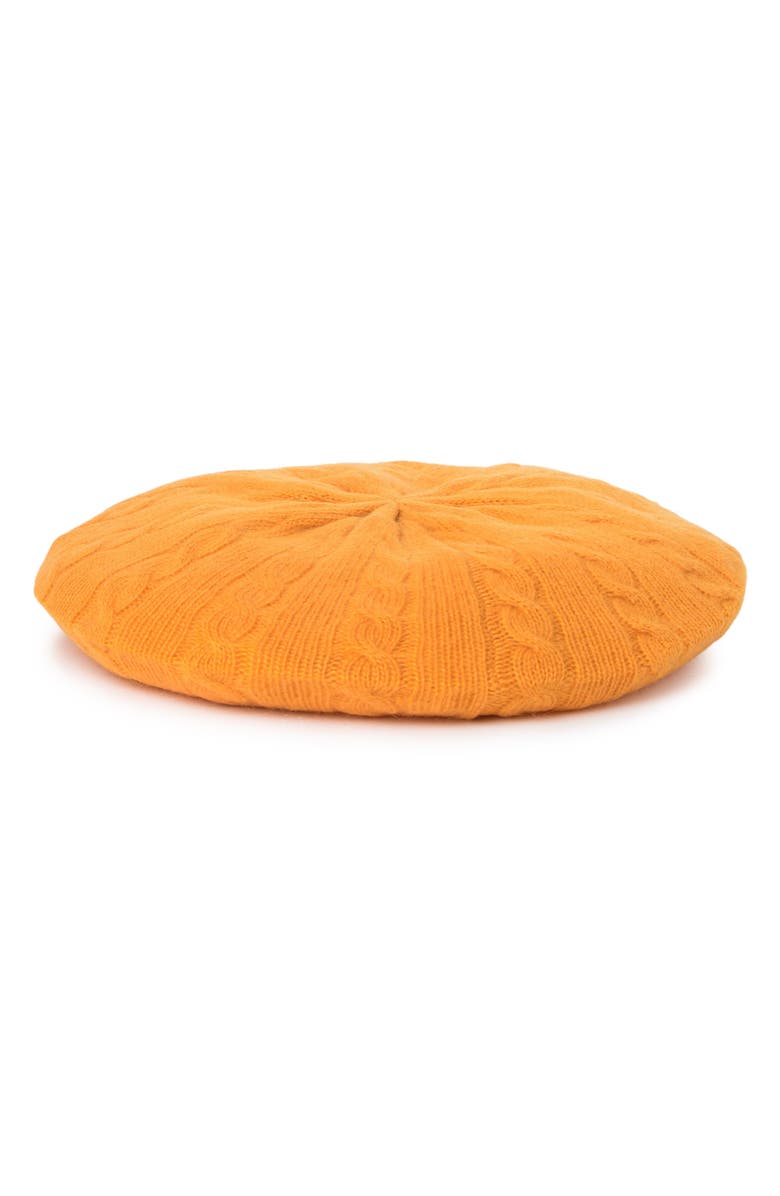 Portolano Cable Knit Cashmere Beret, Main, color, Flame Orange