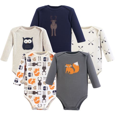 Five-Piece Collection of Long-Sleeve Cotton Bodysuits