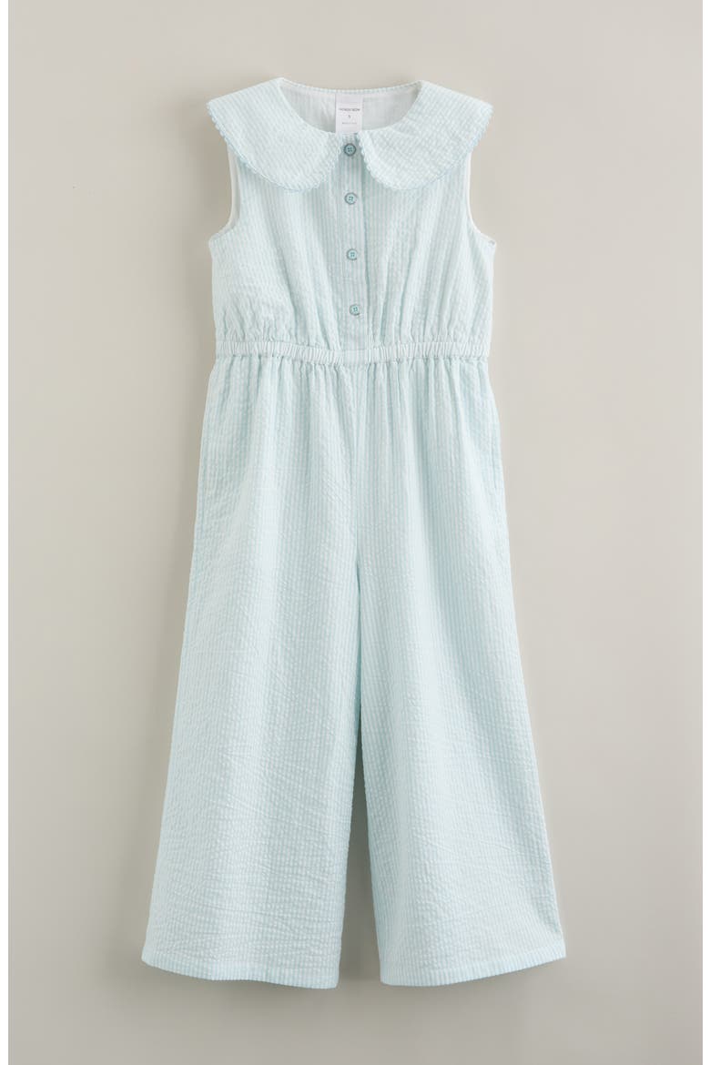 Kids' Peter Pan Collar Cotton Seersucker Jumpsuit, Main, color, BLUE OMPHALODES WINNIE STRIPE