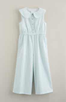 Kids' Peter Pan Collar Cotton Seersucker Jumpsuit