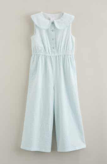 Kids' Peter Pan Collar Cotton Seersucker Jumpsuit
