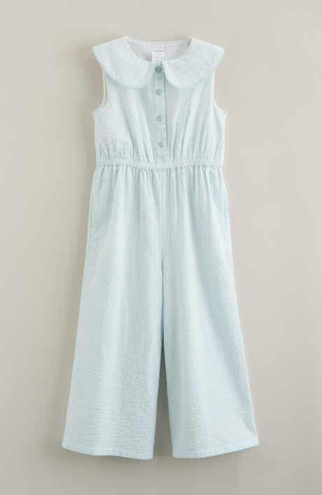 Kids' Peter Pan Collar Cotton Seersucker Jumpsuit