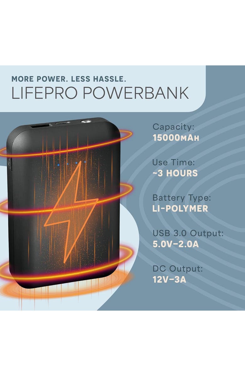 Lifepro 15000mAh Portable Power Bank for AllevaRed & BioRecover USB C & 12V DC Output, Alternate, color, Black