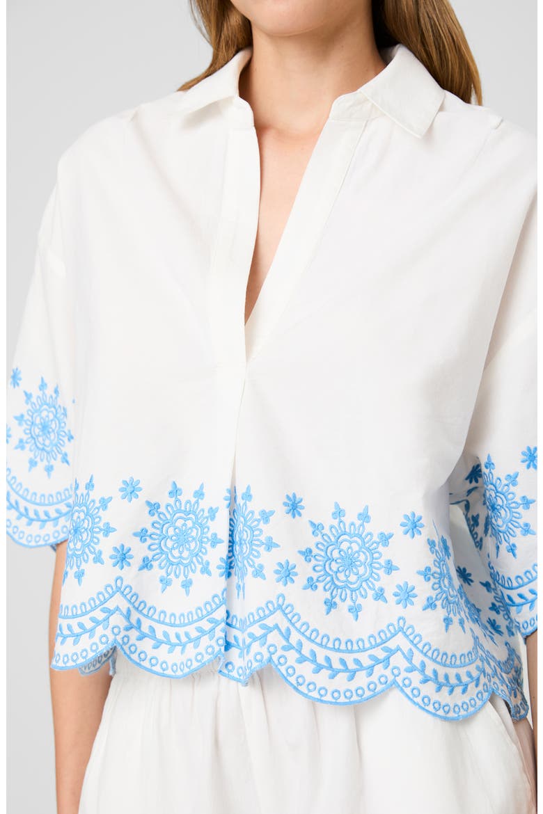 Alissa Embroidered Cotton Top, Alternate, color, WHITE/ POOLSIDE BLUE