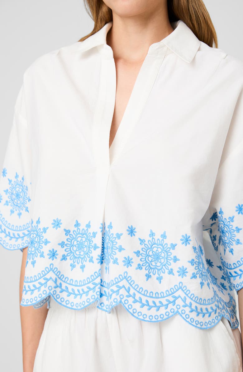 French Connection Alissa Embroidered Cotton Top, Alternate, color, White/ Poolside Blue