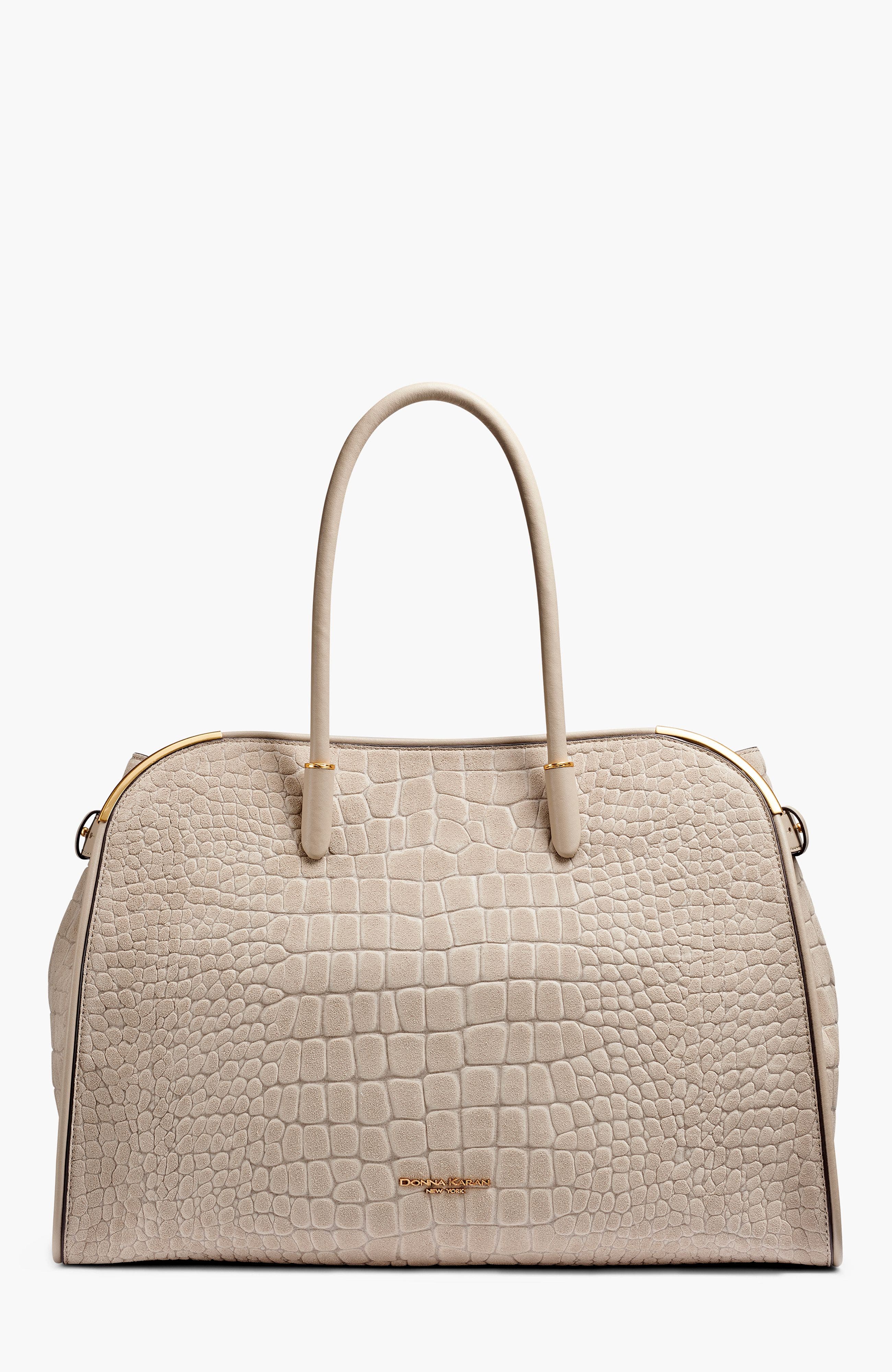 Donna Karan New York Satin Croc-Effect Suede Tote, Main, color, Moth