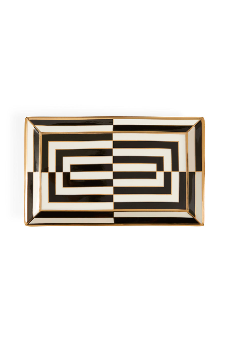 Op Art Rectangle Serving Tray, Main, color, Black / White / Gold