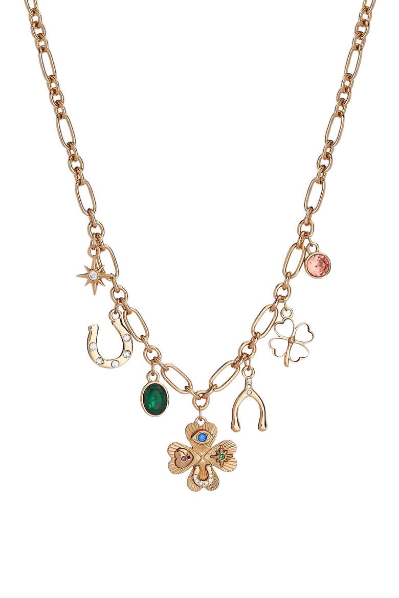 Lucky Four Lear Clover Charm Necklace, Main, color, Gold
