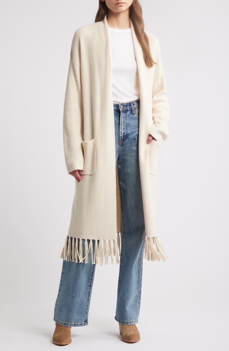 Treasure & Bond Fringe Long Open Front Cardigan, Main, color,