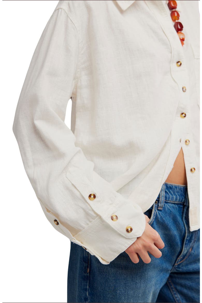 Laurel Linen Blend Button-Up Shirt, Alternate, color, CLEAN IVORY