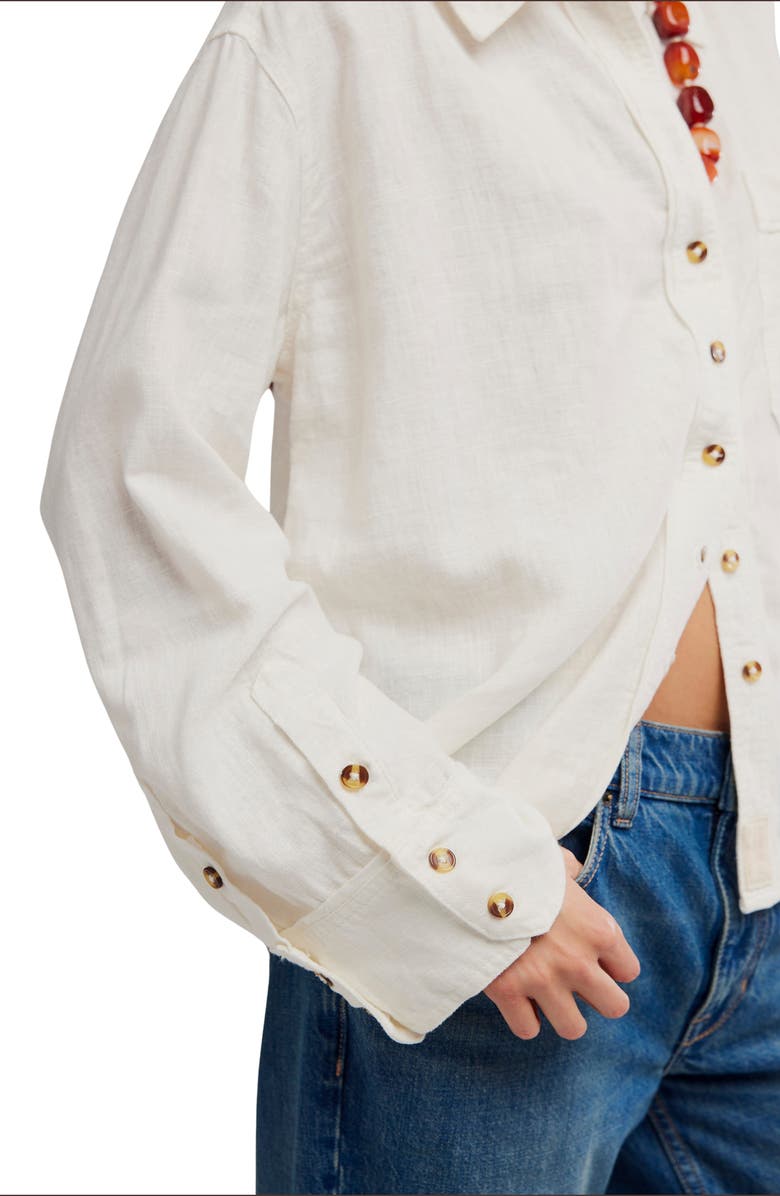 Free People Laurel Linen Blend Button-Up Shirt, Alternate, color, Clean Ivory