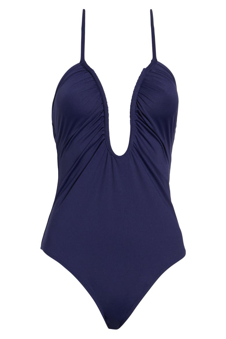 Leilani Matte Plunge One-Piece Swimsuit, Main, color, HORIZON INK