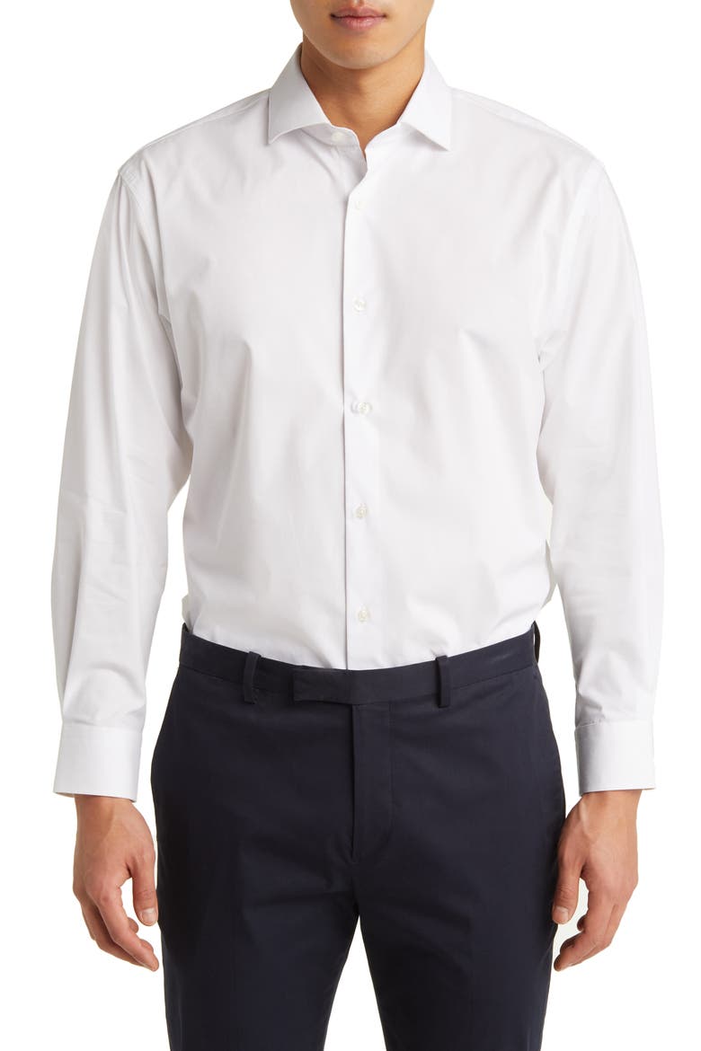 Tech-Smart Traditional Fit Cotton Blend Dress Shirt, Main, color, WHITE