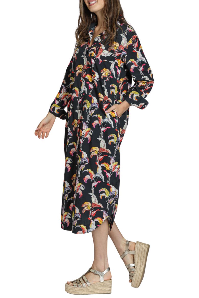 Printed Long Sleeve Cotton Shirtdress, Alternate, color, BLACK MULTI