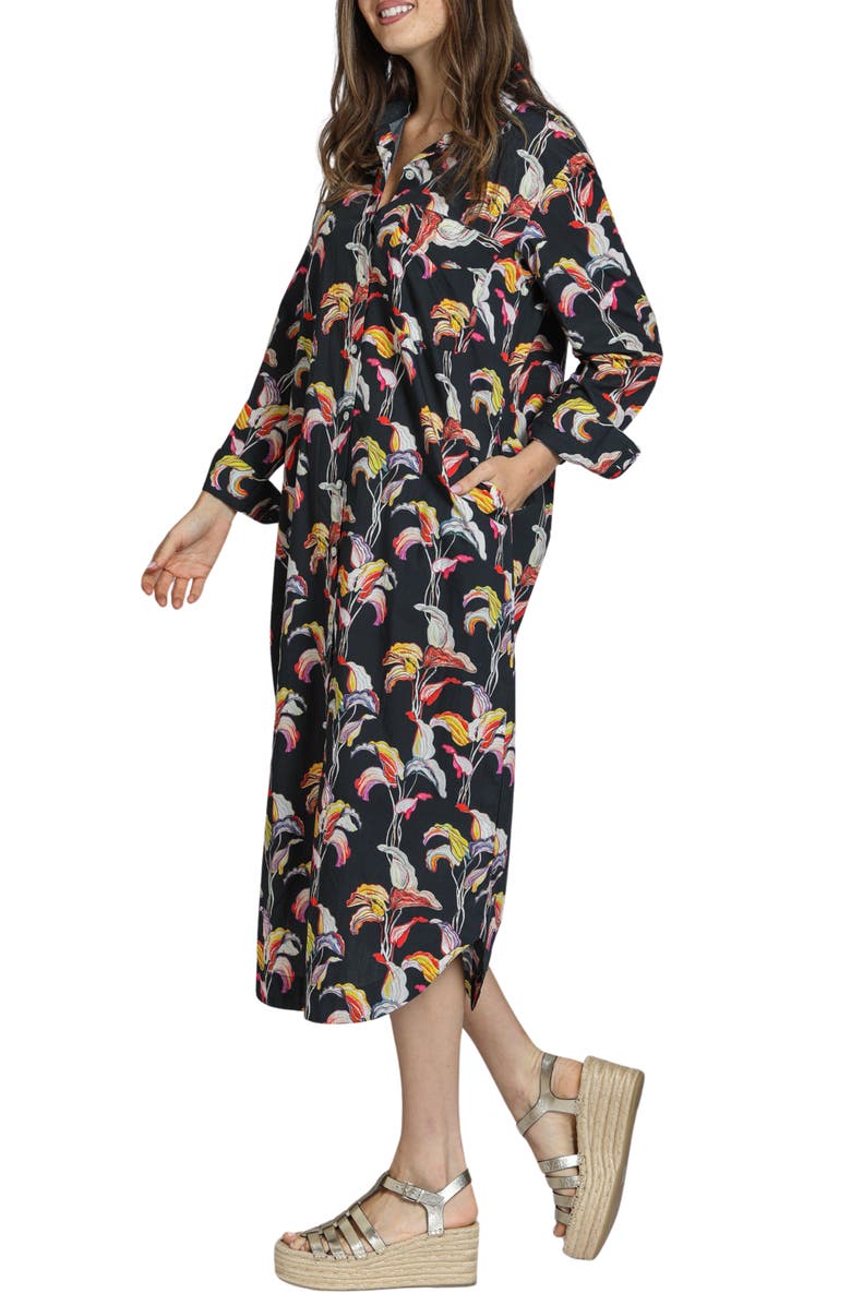 APNY Printed Long Sleeve Cotton Shirtdress, Alternate, color, Black Multi