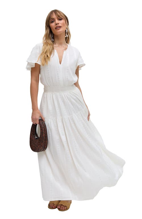 Raffya Candice Flutter Sleeve Jacquard Maxi Dress In White