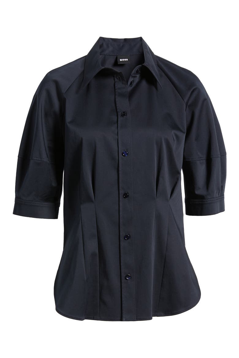 Belaurena Puff Elbow Sleeve Button-Up Shirt, Alternate, color, DK BU