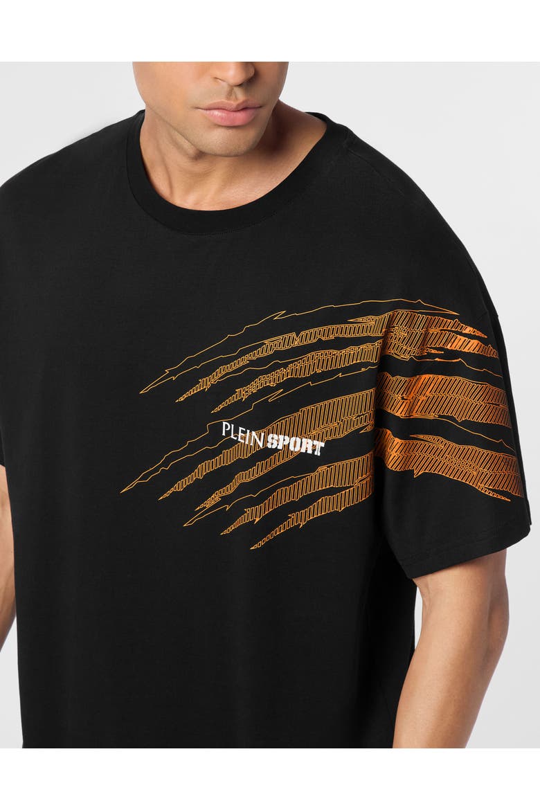 T-Shirt Round Neck Ss Scratch Men, Alternate, color, black/orange