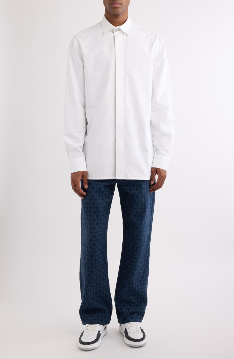 Givenchy Logo Hardware Long Sleeve Cotton Button-Up, Alternate, color, White