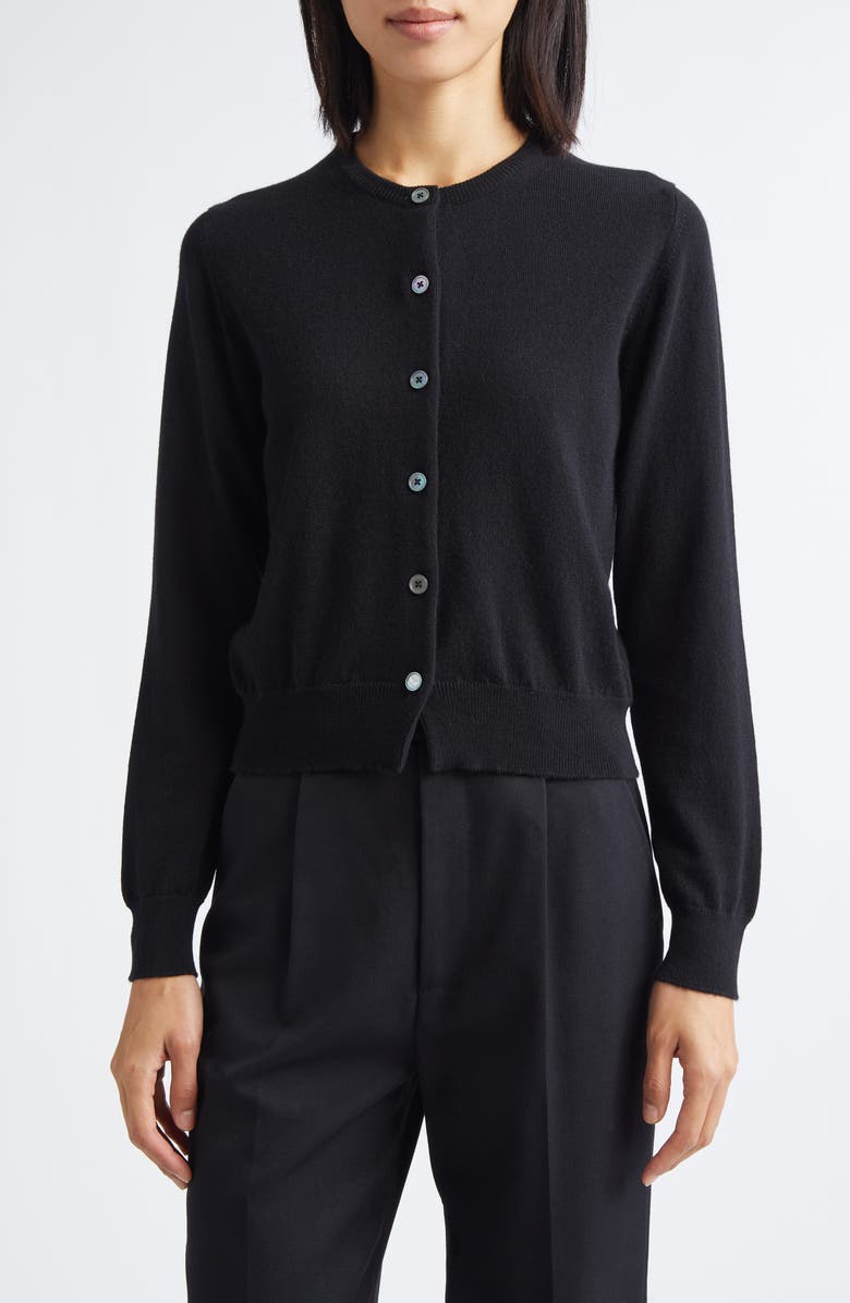 Johnstons of Elgin Iris Cashmere Crewneck Cardigan, Main, color, Black