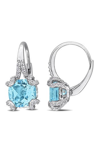 Delmar Cushion Cut Semiprecious Stone Lever-back Earrings In Blue