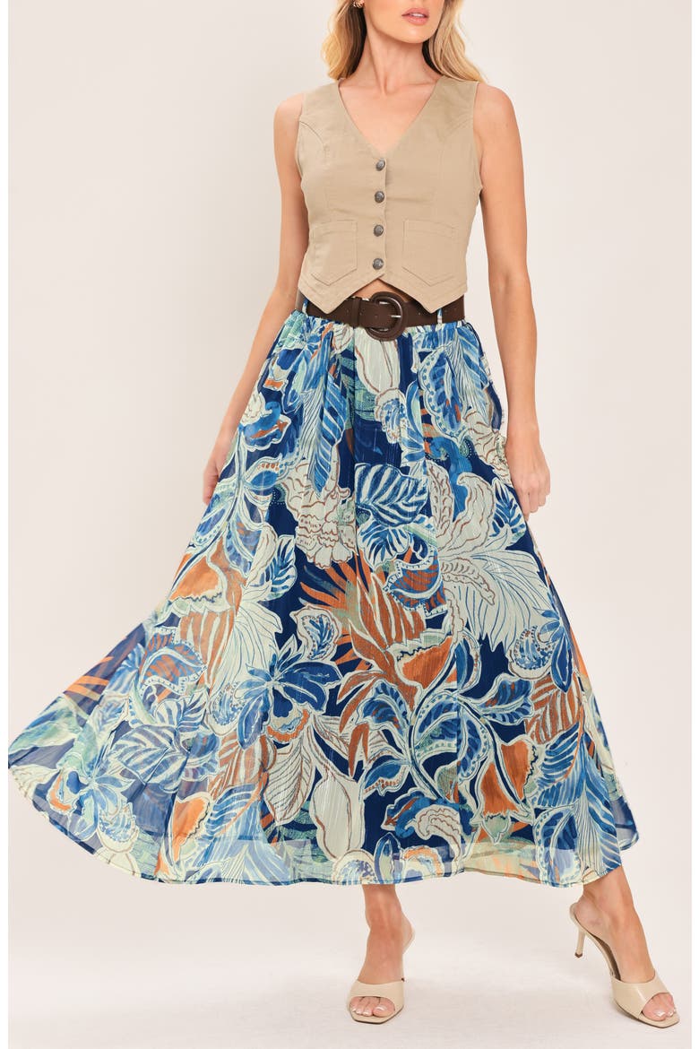 Print Ankle Skirt, Alternate, color, NAVY BROWN