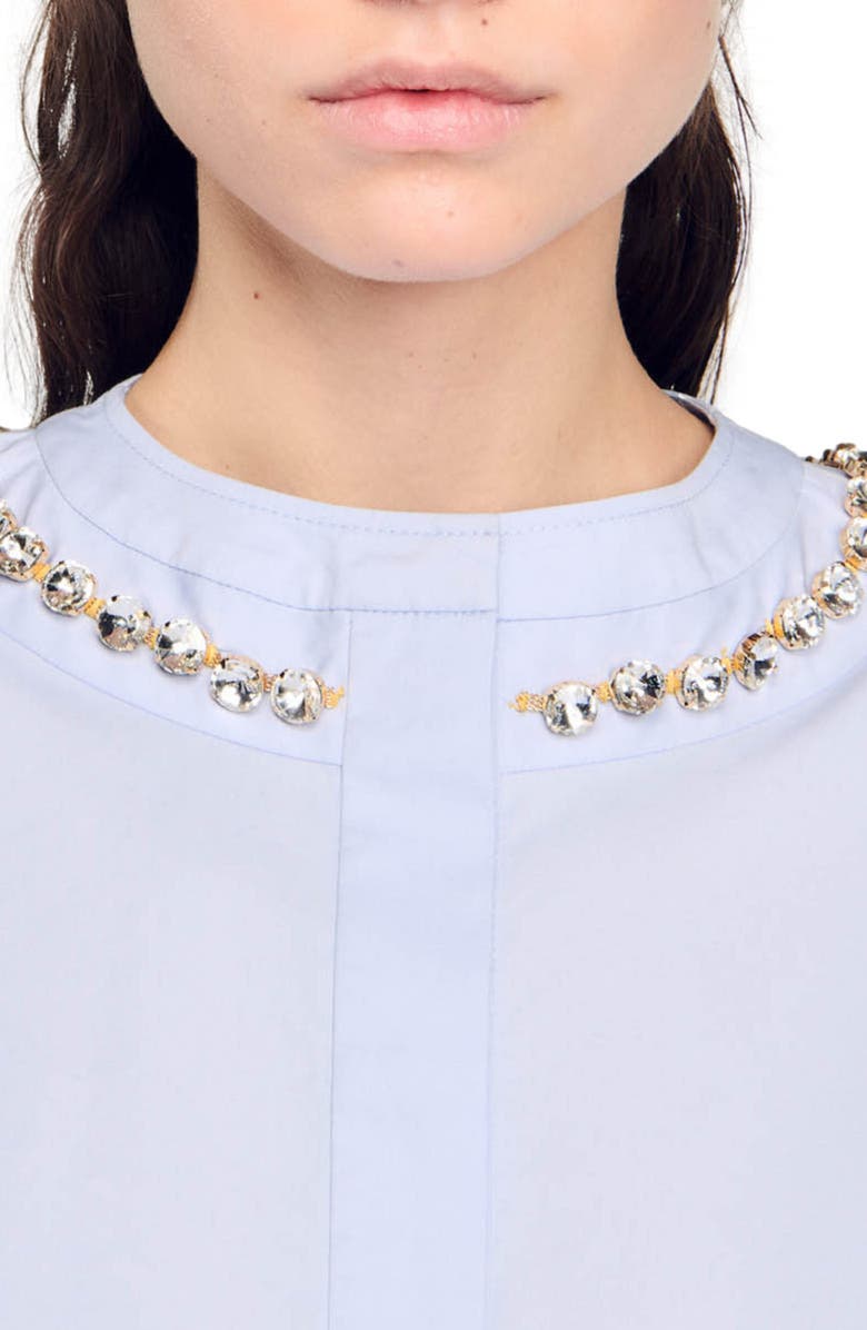 SANDRO Cropped shirt with jewel trim collar, Alternate, color, 