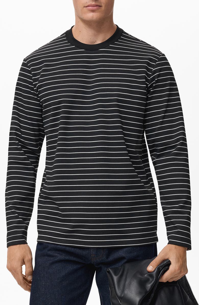 MANGO Stripe Long Sleeve T-Shirt, Main, color, Black