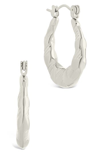 Sterling Forever Amaryllis Hammered Hoop Earrings In Metallic