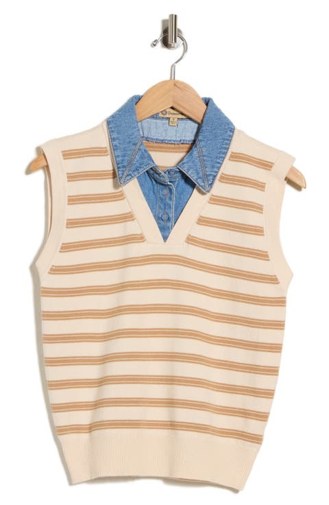 Denim Trim Sweater Vest