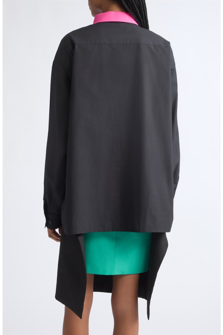 Contrast Collar Cotton Button-Down Shirt, Alternate, color, BLACK/ PINK