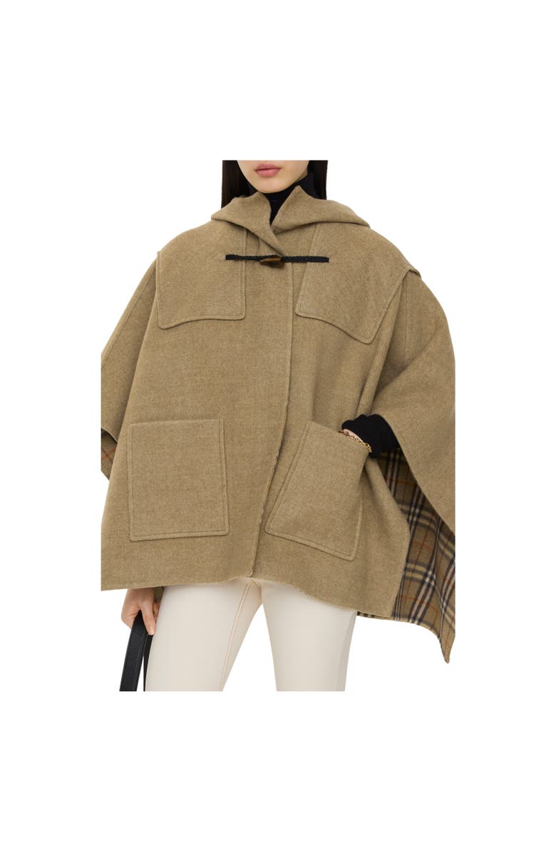 Burberry Wool Duffle Cape, Alternate, color, Military Green
