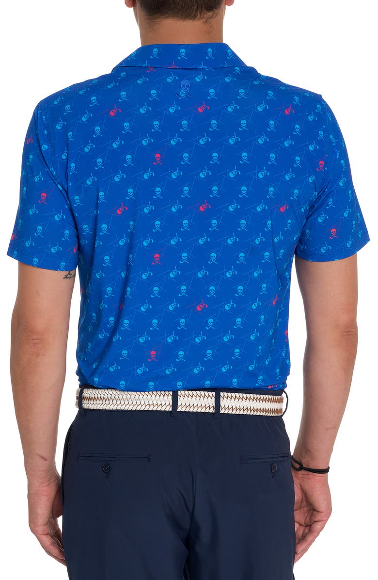 Robert Graham Stinger Skull Print Short Sleeve Performance Golf Polo, Alternate, color, Cobalt