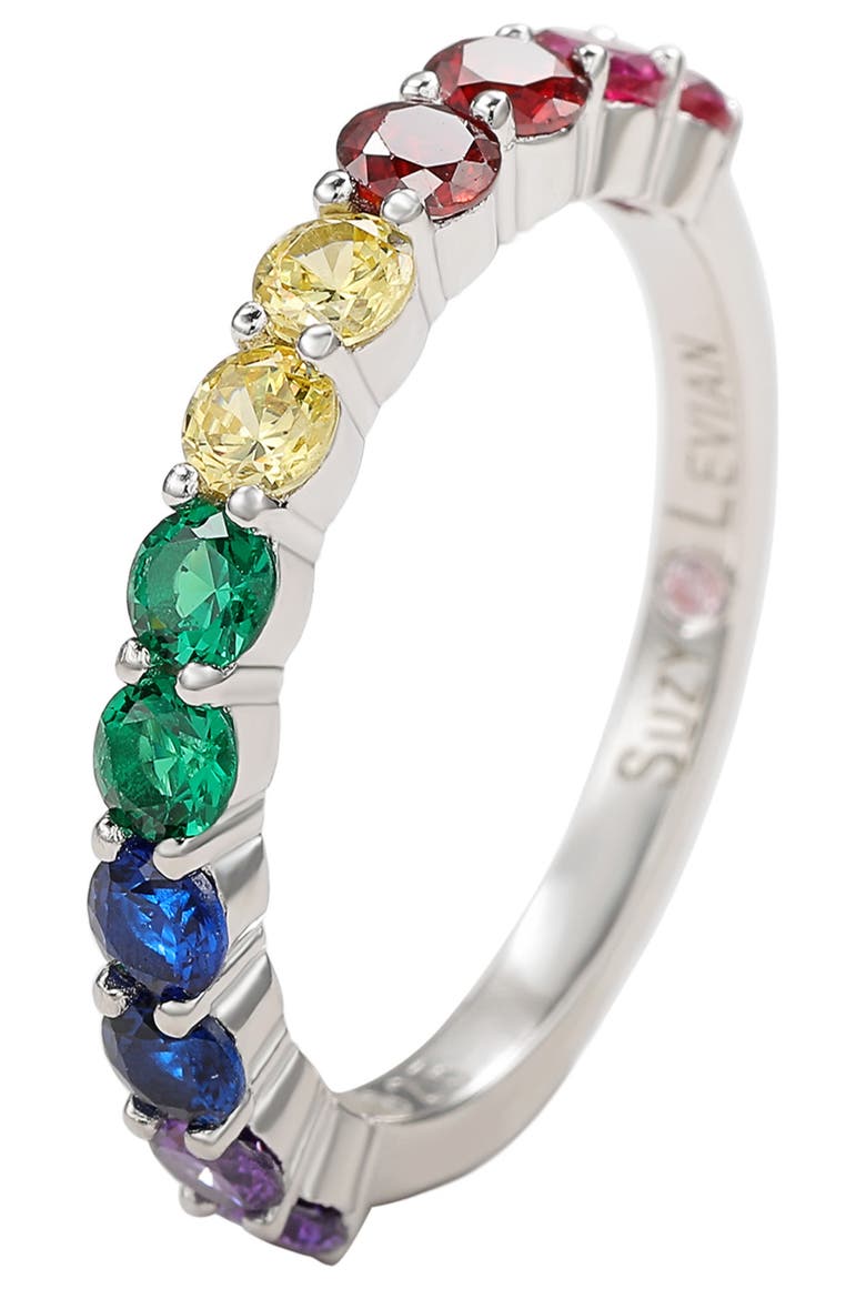 Sterling Silver Rainbow Cubic Zirconia Half Band Ring, Alternate, color, RAINBOW