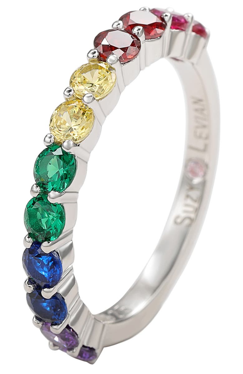 SUZY LEVIAN Sterling Silver Rainbow Cubic Zirconia Half Band Ring, Alternate, color, Rainbow