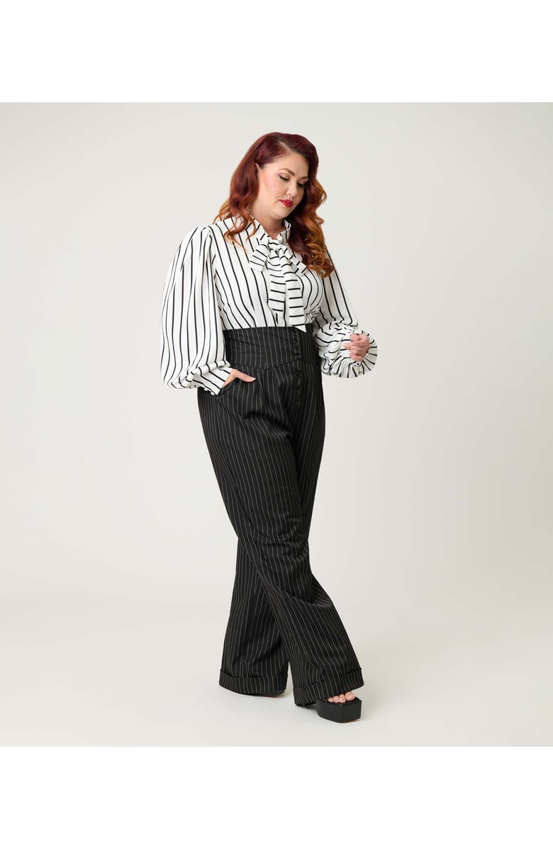Unique Vintage Plus Size High Waist Trouser, Alternate, color, Black Pinstripe
