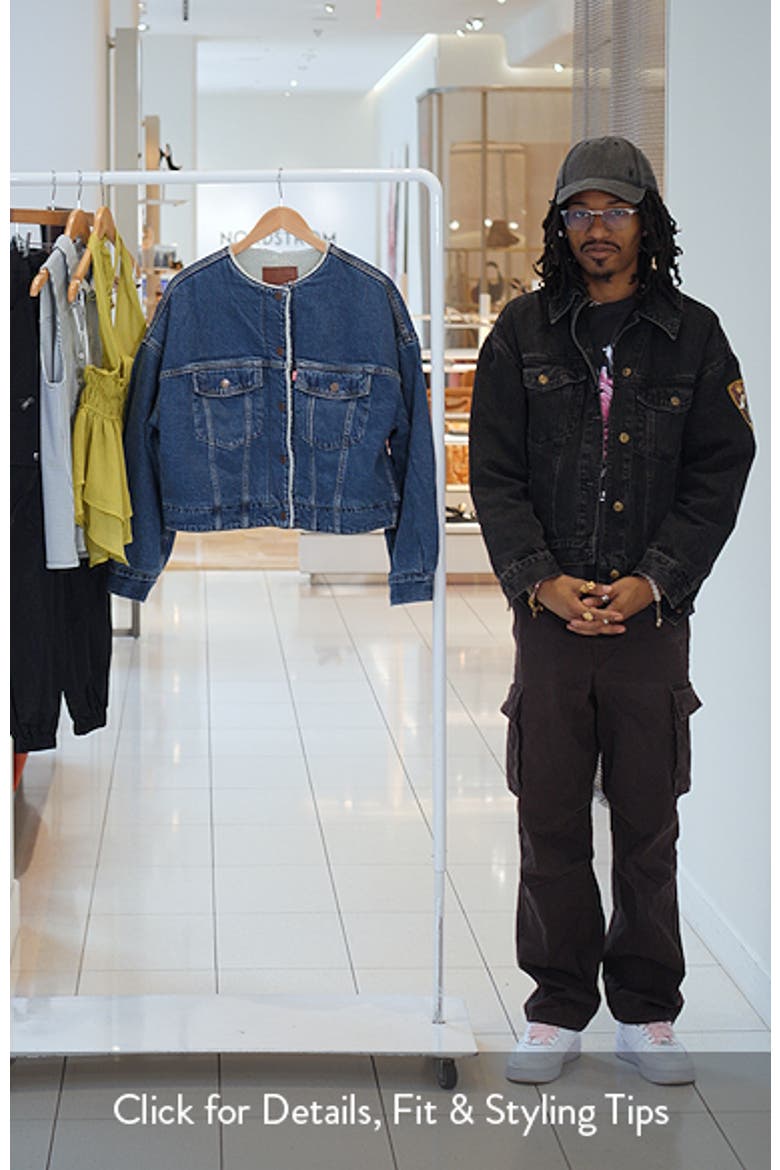 Collarless Fleece Lined Crop Denim Trucker Jacket video