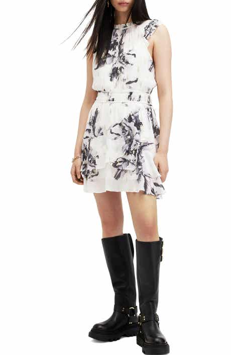 AllSaints Caylan Floral Print Metallic Minidress