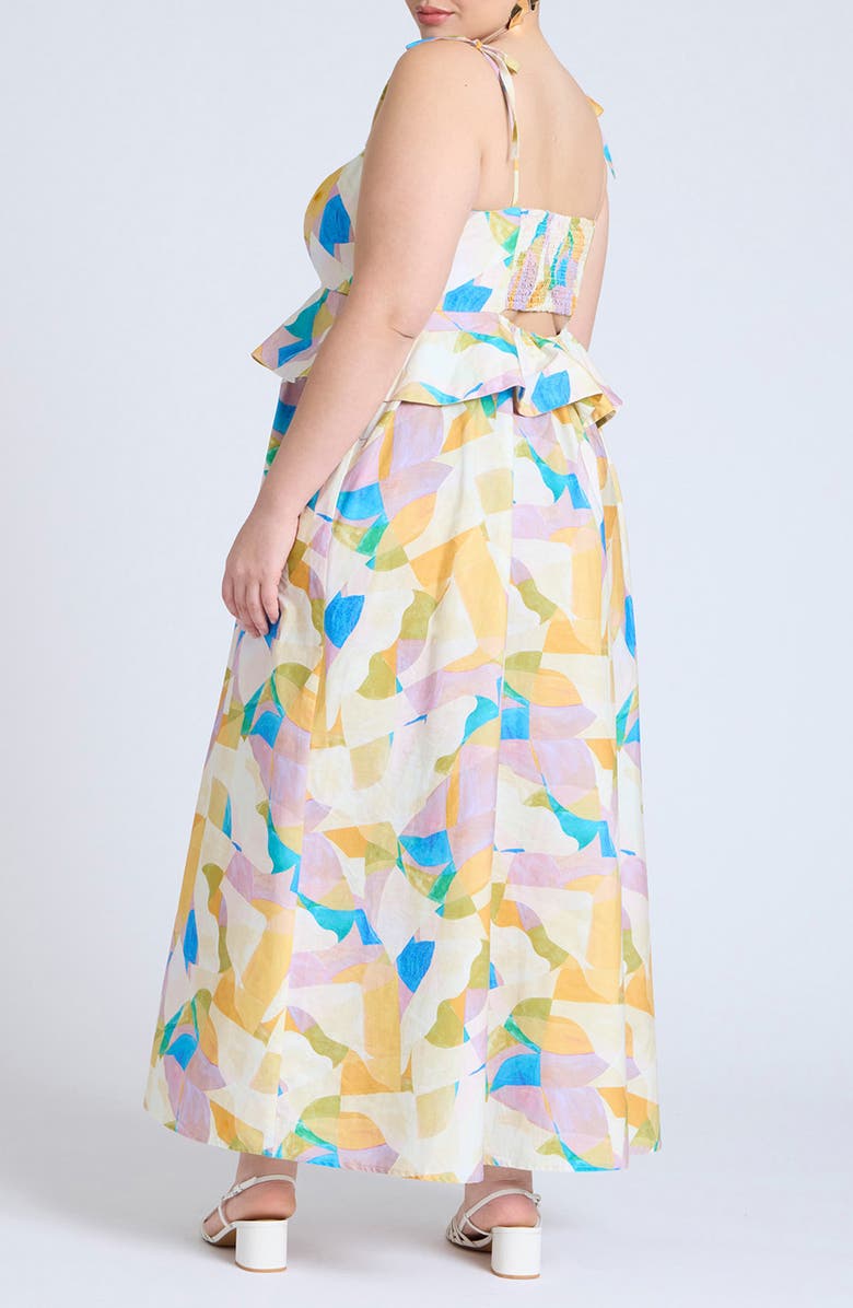 ELOQUII Geo Print Peplum Poplin Maxi Dress, Alternate, color,