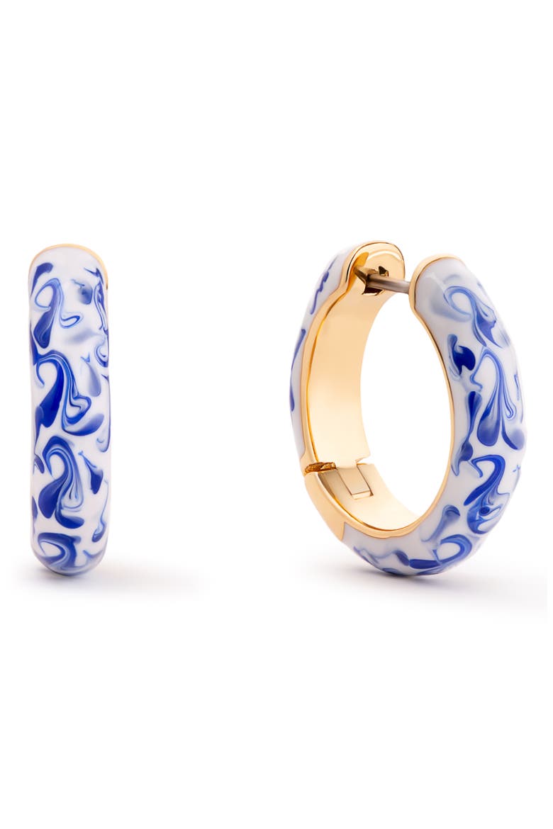 Giulia Medium Hoop Earrings, Main, color, GOLD / MARBLE BLUE