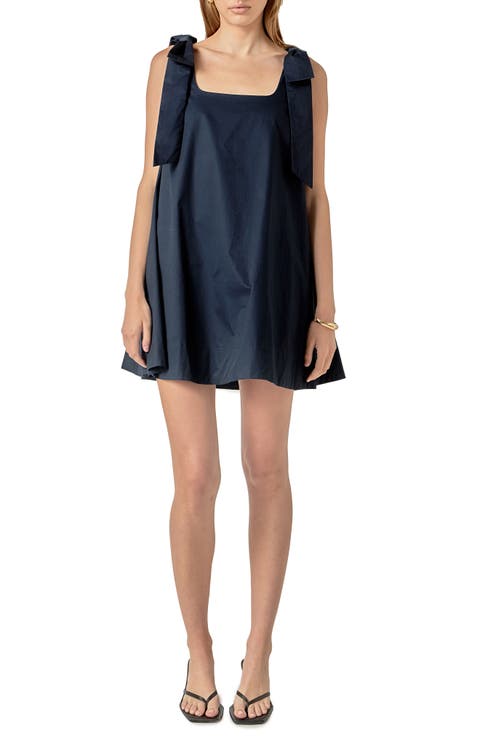 Bow Shoulder Sleeveless Cotton Minidress