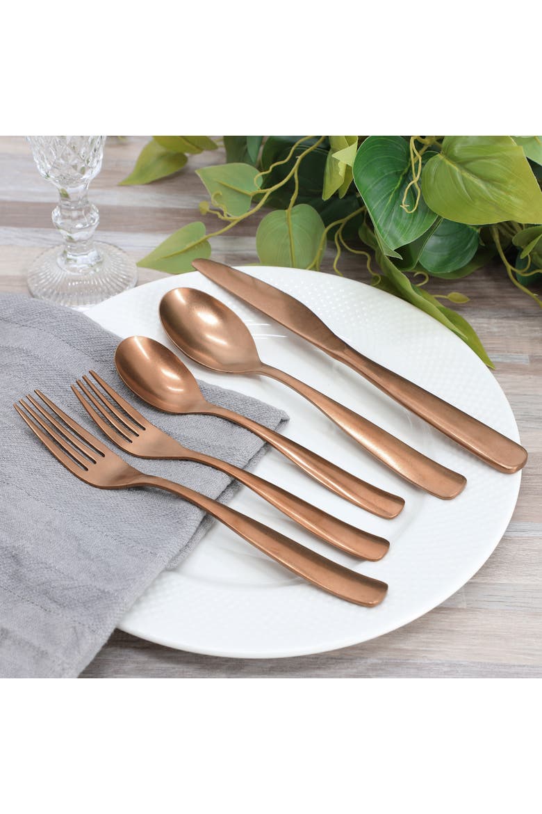 Hulton 20 Piece Stainless Steel Flatware Set, Alternate, color, Metallic Rust/Copper