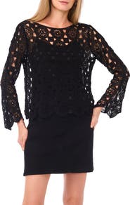 Vince Camuto Flare Sleeve Open Stitch Top