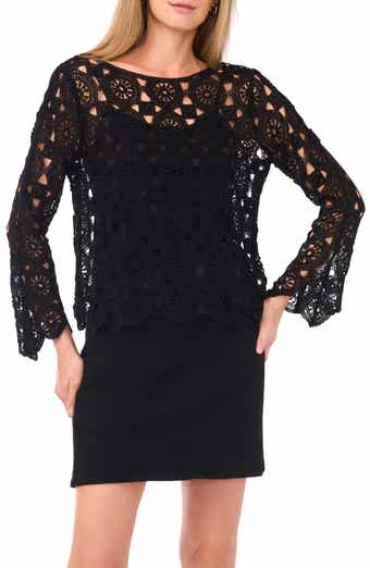 Vince Camuto Flare Sleeve Open Stitch Top