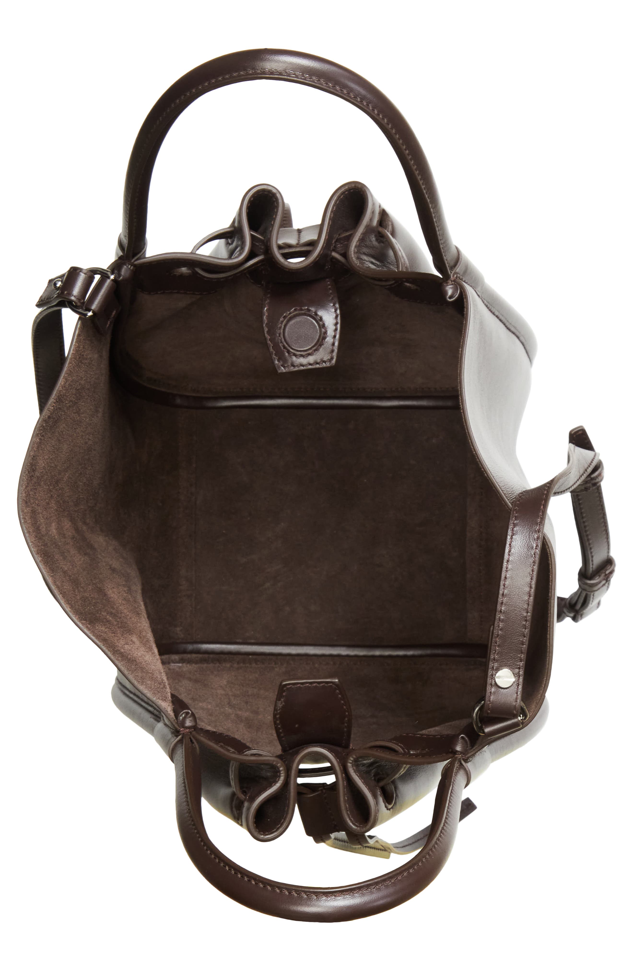 Small Ruched Leather Tote, Alternate, color, ESPRESSO